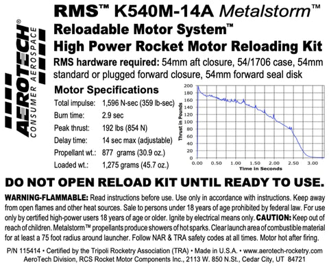 part number 115414 K540M-14A Metalstorm