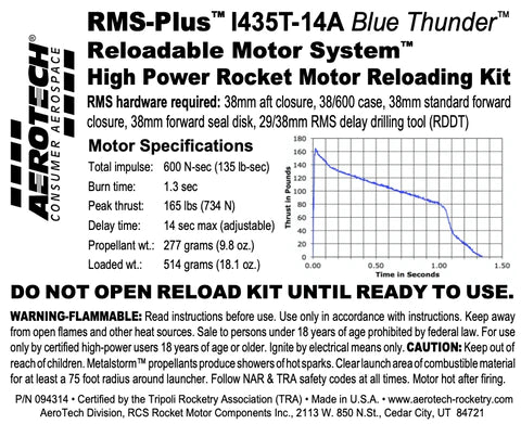 Rms- Plus I435T-14A Blue Thunder 38/600 Reload Kit (1 Pack) P/n 094314