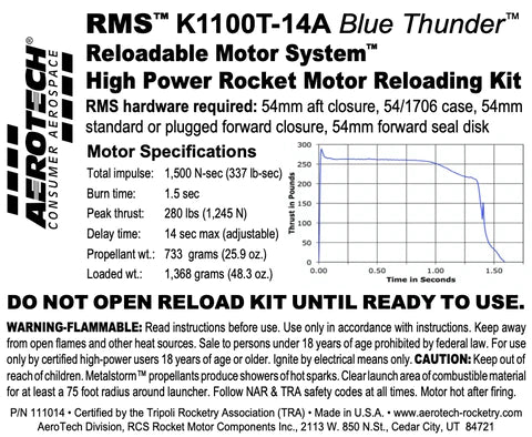 Rocket motor part number 111014 K1100T-14A Blue thunder 