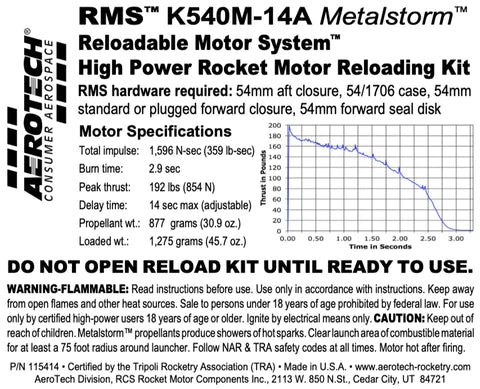 part number 115414 K540M-14A Metalstorm 