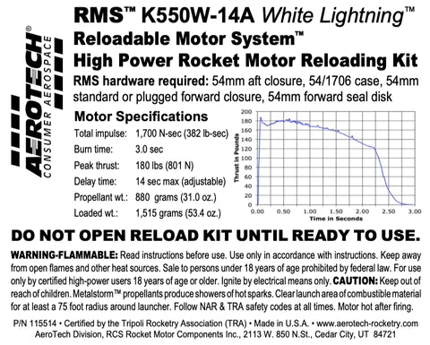 K550W-14A RMS-54/1706 RELOAD KIT (1 PACK) - part number 115514