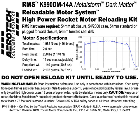 rocket motor part number 119914 K990DM-14A metalstorm Dark Matter 