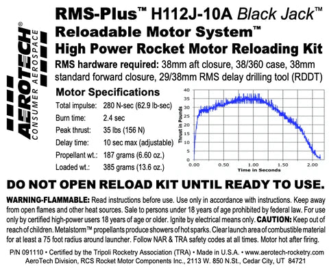 RMS-Plus H112J-10A RMS Black Jack 38/360 RELOAD KIT (1 PACK) - P/n 091110