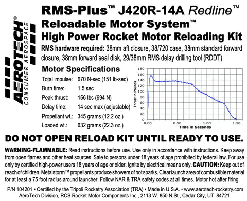 RMS-Plus J420R-14A Redline 38/720 RELOAD KIT (1 PACK) - Part Number 104201