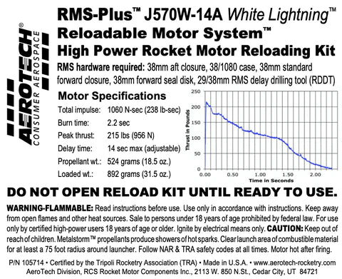 rocket motor par number 105714 RMS - Plus J570W-14A white lightning 