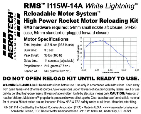 RMS I115W-14A White Lightning 54/426 RELOAD KIT (1 PACK) - Part Number 091114