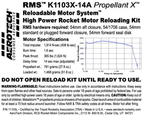 rocket part number 11103L RMS K1103x-14A Propellant X 