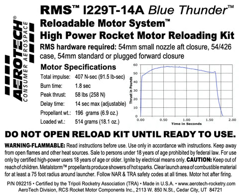 rms I229T-14A Blue Thunder 54/426 RELOAD KIT (1 PACK) - Part Number 092215