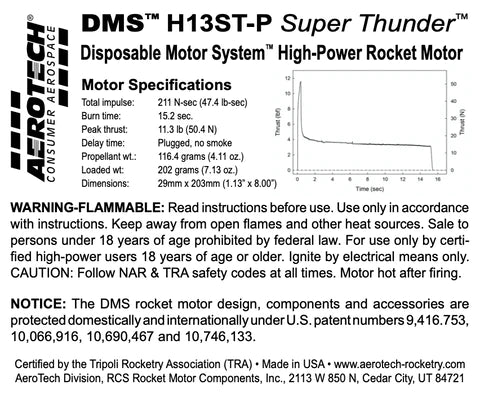 DMS H13ST-P Super Thunder 29mm x 147mm Single Use DMS 1-Motor Kit MPN 081300NTR