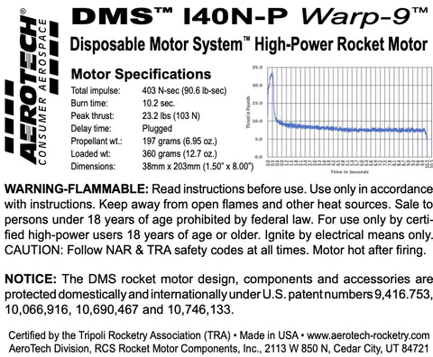 DMS I40N-P Warp-9 38mm x 203mm Single Use DMS 1-Motor Kit PN- 094000