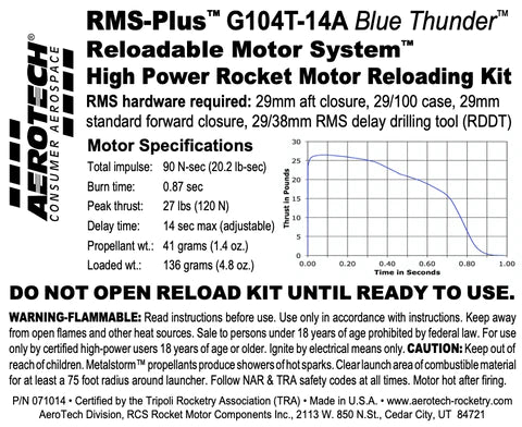 RMS-Plus G104T-14A Blue Thunder RMS-29/100 Reload Kit (1 Pack)  MPN -071014
specs 