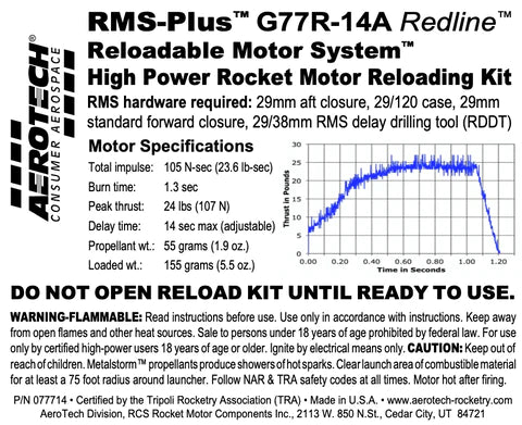RMS-Plus G77R-14A Redline RMS-29/120 Reload Kit (1 Pack)  MPN- 077714  rocket specs 
