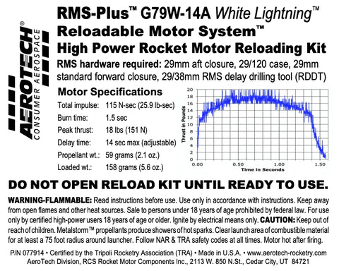 RMS-Plus G79W-14A White Lightning RMS-29/120 Reload Kit (1 Pack) MPN - 077914  rocket specs 