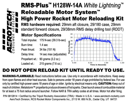 RMS-Plus H128W-14A White Lightning RMS-29/180 Reload Kit (1 Pack)  MPN- 0812814 specs 