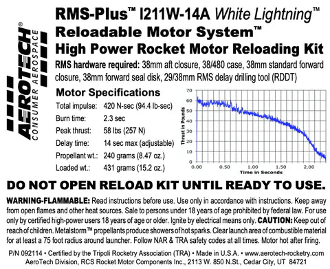 RMS-Plus I211W-14A White Lightning 38/480 Reload Kit (1 Pack) - MPN 092114