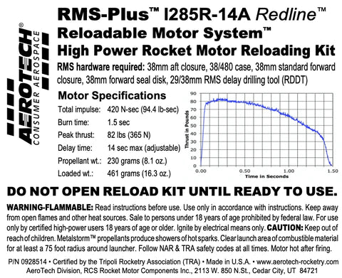 RMS-Plus I285R-14A Redline 38/480 Reload Kit (1 Pack) - P/N 0928514