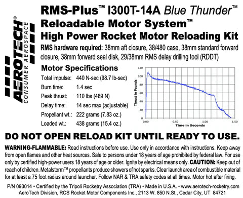 RMS-Plus I300T-14A Blue Thunder 38/480 Reload Kit (1 Pack) -P/N 093014