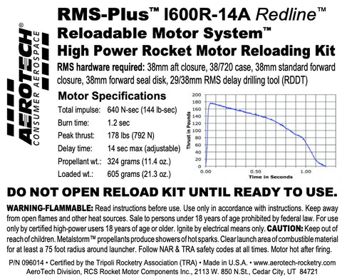 RMS-Plus I600R-14A Redline 38/720 RELOAD KIT (1 PACK) - Part Number 096014