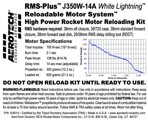 RMS-Plus J350W-14A White Lightning 38/720 RELOAD KIT (1 PACK) - Part Number 103514