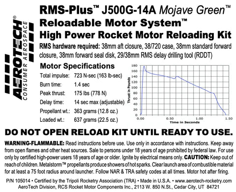 RMS-Plus J500G-14A Mojave Green 38/720 RELOAD KIT (1 PACK) -Part Number 105014